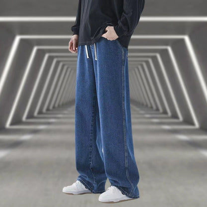 Dragging Streetwear Loose Jeans Men Korean Style Fashion Loose Straight Wide Leg Pant Men's Brand Clothing Black Light Blue Grey