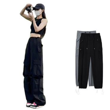 Black American Workwear Pants Women's Loose Straight Leg Casual Wide Leg Pants Cool Windbreaker Sports Pants Autumn Winter Sp...