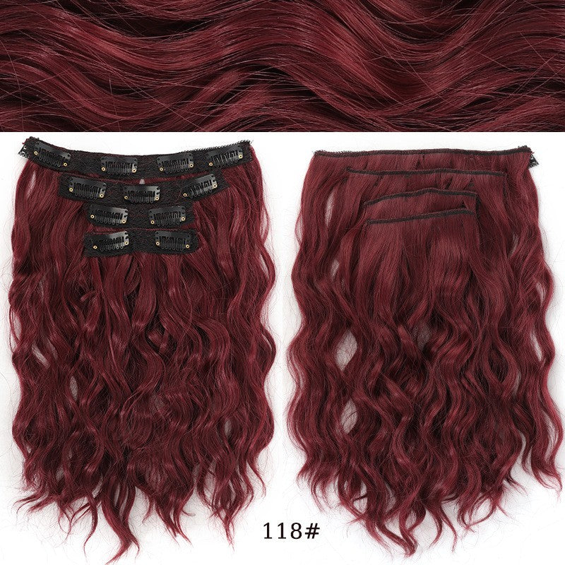 short curly Synthetic Burgundy 4-piece set of water ripple hair extension wig clip in woman's clip hair accessories hairpiece