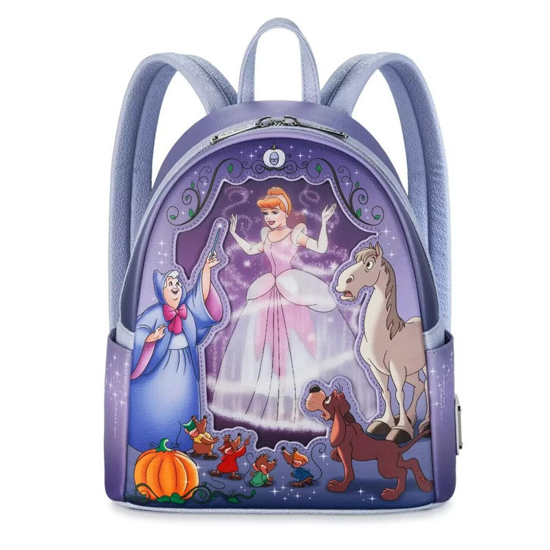 Mochila Loungefly Mini Princessa Gus e Jaq Teacup 70º Aniversário Lenticular Série Cinderela