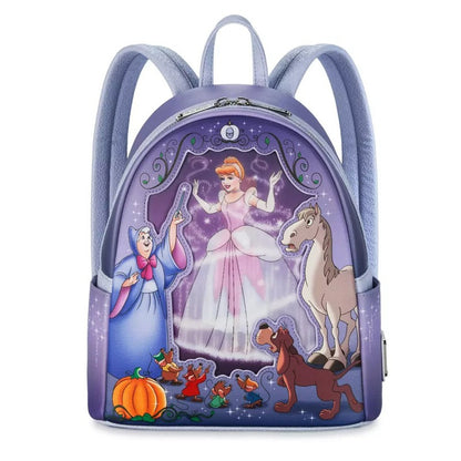 Mochila Loungefly Mini Princessa Gus e Jaq Teacup 70º Aniversário Lenticular Série Cinderela