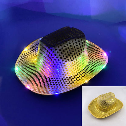 Chapéu de Cowboy LED Sem Fio, Chapéu de Cowboy Luminoso, Chapéu de Cowgirl Rosa para Discoteca, Noivas, Acessórios para Shows, Boates e Festas a Fantasia