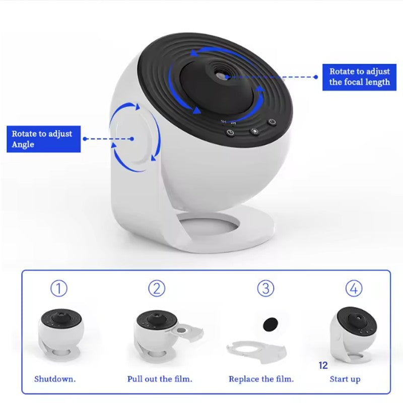 Projetor de Luz Noturna Galáxia Rotativa 360° Abajur Planetário Céu Estrelado Presente de Natal Perfeito para Quarto Infantil Decoração de Feriado