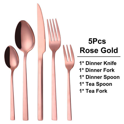 Black Cutlery Stainless Steel Western Tableware Mirror Knife Fork Spoon Dinnerware Kitchen Utensils 1/2/3/4/5 Set Flatware