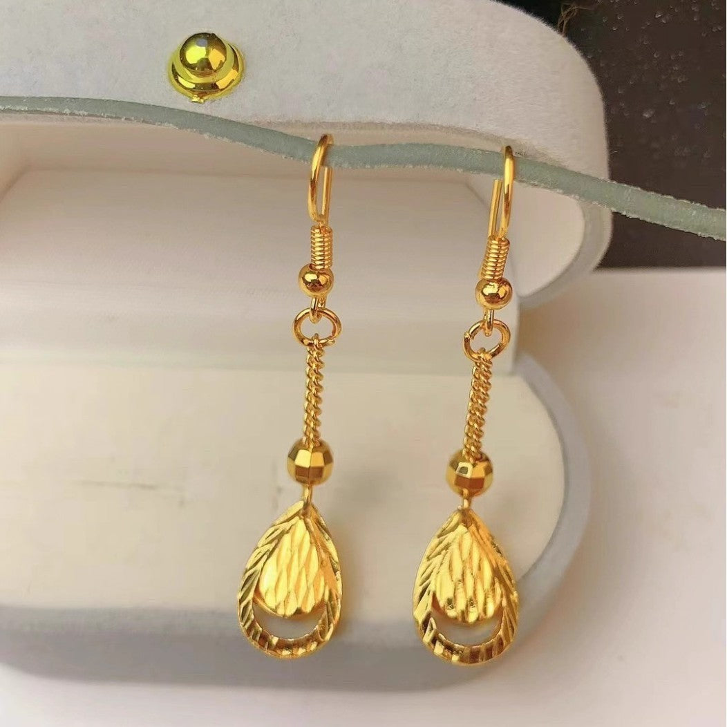 Tassel Fortune Bead Earrings Women's 24K Gold AU999 - Exquisite gold fortune beads, swaying tassels, ideal for charming dates