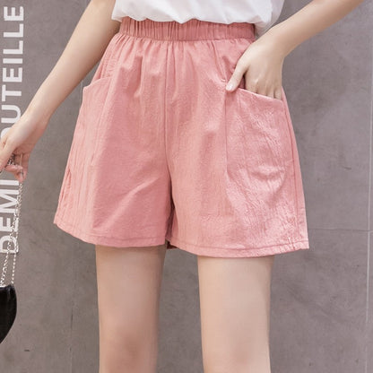2024 Women Summer Cotton Shorts Casual Solid Pockets Basic Shorts Elastic Waist loose shorts Soft Cool female Outwear Shorts