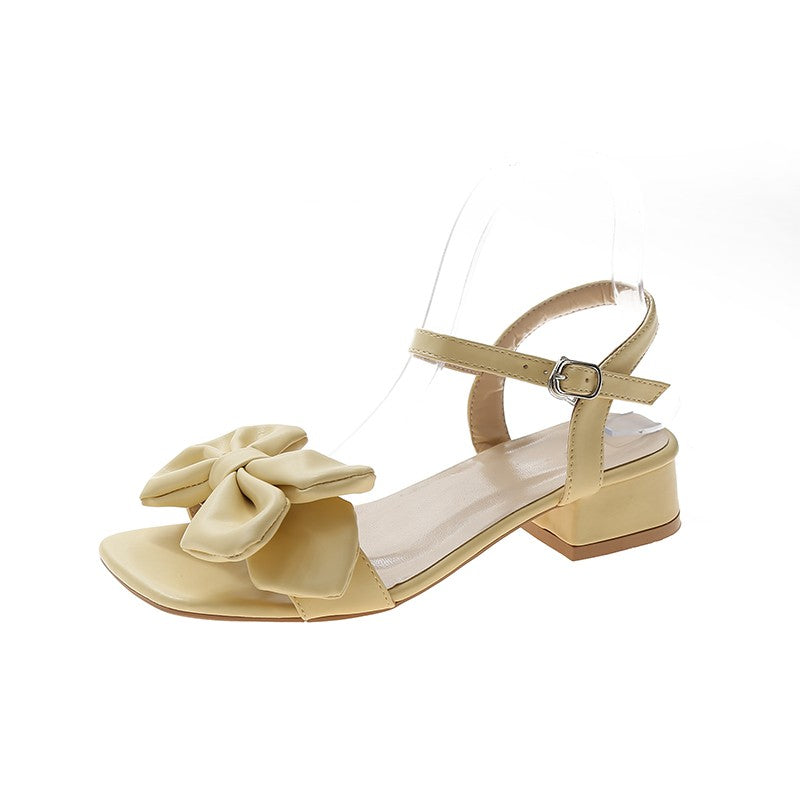 Large Solid Color Open-toe Sandals Women Summer New One-line Buckle Fashion Temperament Bow Knot Comfortable Women Shoes