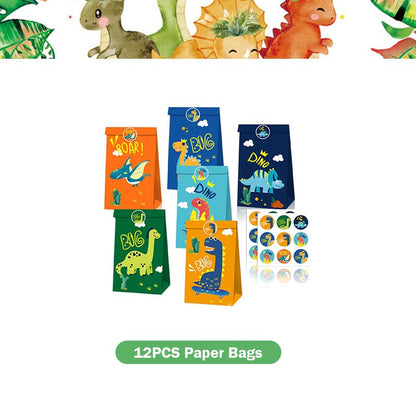 Happy Dinosaur Birthday Decoration Party Supplies Set Cup Plate Dinosaur Balloons Stickers Banner Gift Bags for Kids Boy Favors