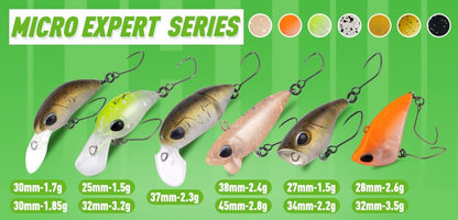 Isca Artificial Kingdom Micro Expert Topwater Popper 1.5g 2.2g 27mm 34mm Flutuante Rígida Wobblers Pesca Riacho Truta Baixo