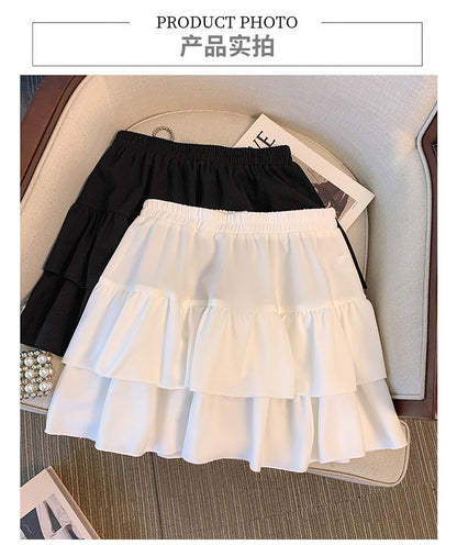 150Kg Plus Size Women's Hip 165 Cake Short Skirt Casual Pleated Ruffled Edge Skirt Black White 5XL 6XL 7XL 8XL 9XL