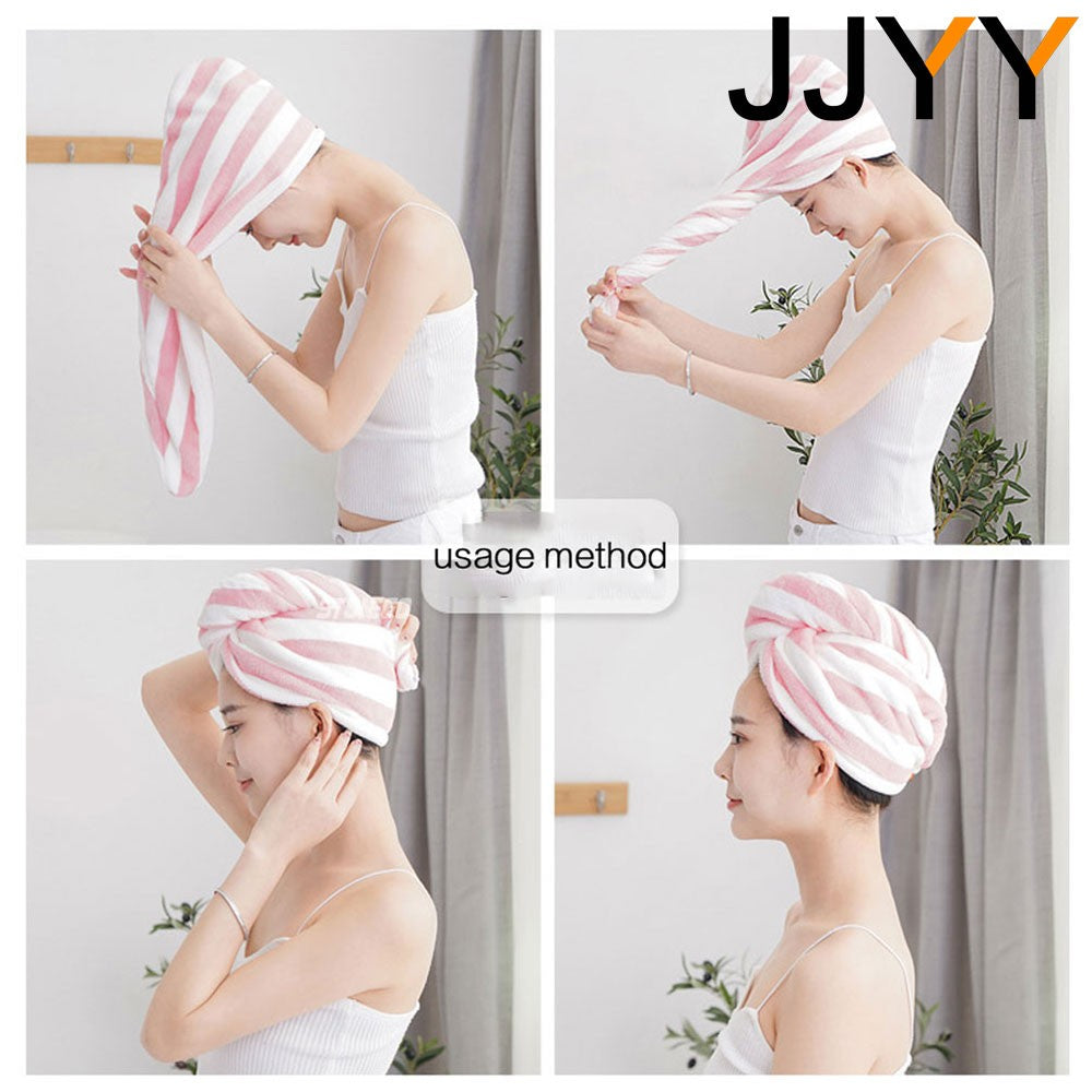 JJYY Towel Bathroom Absorbent Women Adult Quick-Drying Bath Thicker Shower Long Curly Hair Cap Dry Head Hair Towel Microfiber