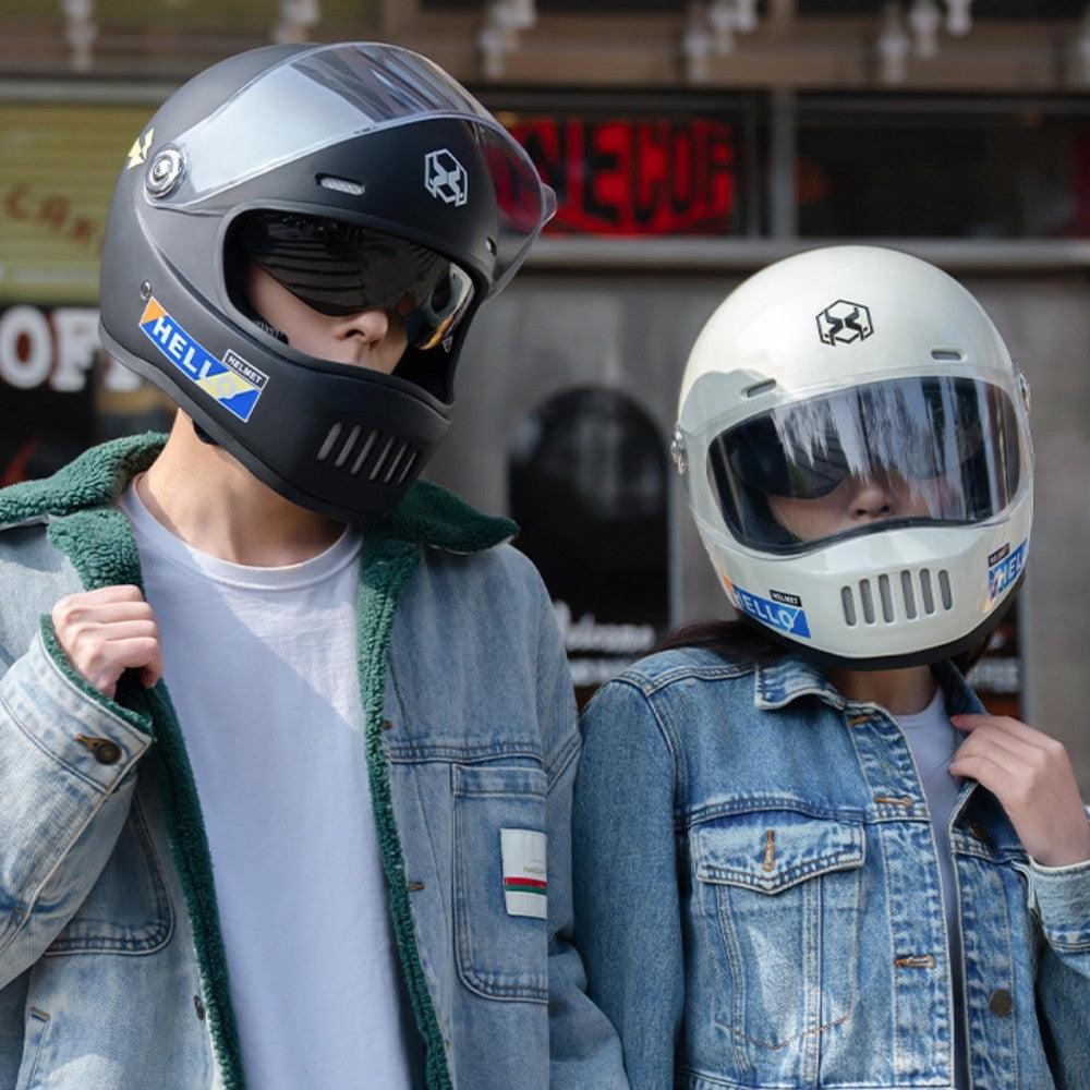 Electric Motorcycle Helmet Winter Warm HD Dual Mirror Anti-fog Retro Sun Protection Riding Full Helmet