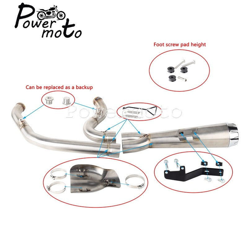 For Harley Softail Low Rider S ST EI Diablo Street Bob 2018-up 2-into-1 Motorcycle Complete Full System Exhaust Pipe Muffler