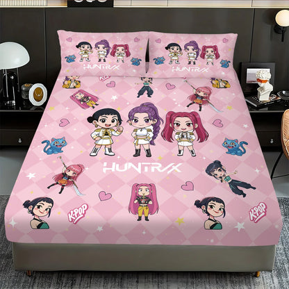3pcs K-Pop Demon Hunters Printed Chipless Bed Sheet Set Multi Size Soft Bed Cover Bedroom Bedding Decoration Machine Washable