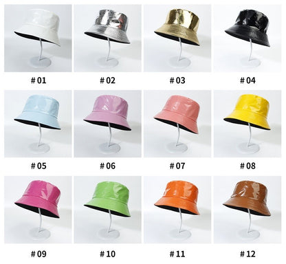 Fashion Shiny Hip-Hop Bucket Hat for Women Men PU Leather Waterproof Panama Cap Summer Fisherman Cap Bob Sun Hat Fishing Cap