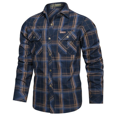 Spring and Autumn New Pure Cotton Plaid Long Sleeve Military Quick-drying Versatile Shirt Men's Casual Tactical Cargo Shirt