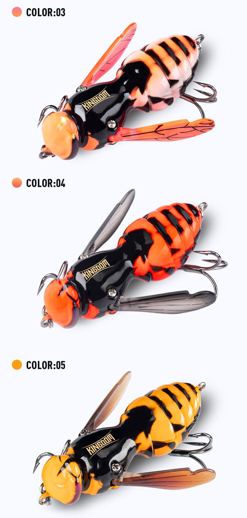 Kingdom Wasp Crawl Bait 4.2g 40mm 6.6g 48mm Iscas flutuantes biônicas de inseto artificiais de superfície para pesca de robalo, carpa e lúcio
