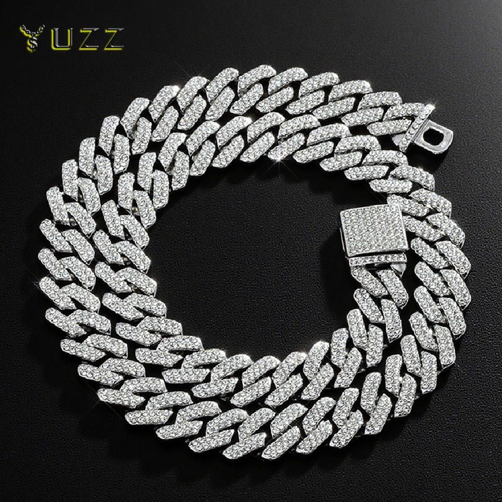 Moda Hip Hop Quadrado 14MM Corrente Cubana Colar Masculino Cor Dourada Feminino Strass Cravejado Corrente Cubana Joias Punk Presente