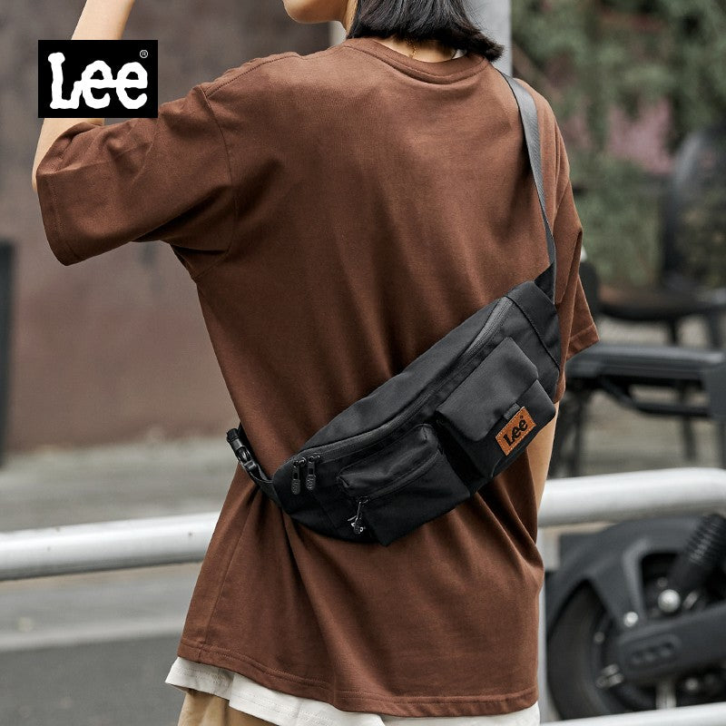 LEE Original Black Fashion Fanny Pack Women Men Korea Style Waterproof Nylon Crossbody Chest Bag Sport Phone Shoulder Waist Bag