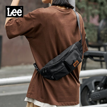LEE Original Black Fashion Fanny Pack Women Men Korea Style Waterproof Nylon Crossbody Chest Bag Sport Phone Shoulder Waist Bag