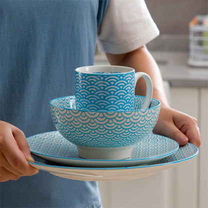 16Pieces Porcelain Multi-Colour Japanese-style Dinnerware Set with 4*Dinner Plate,Dessert Plate,Bowl,Mug Ceramic Tableware Set