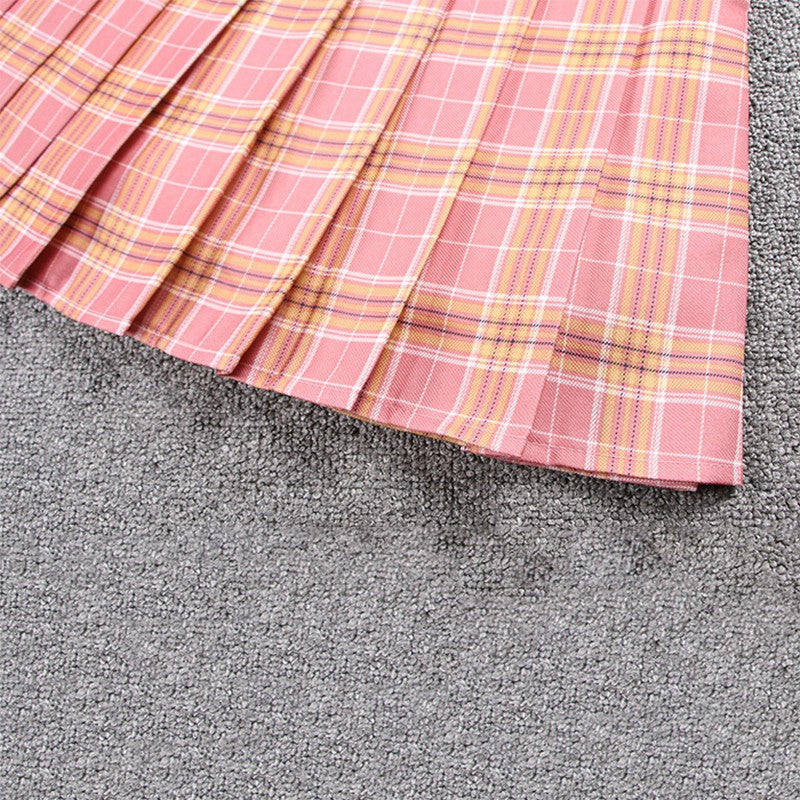 Women Summer Preppy Style Plaid Pleated Skirt School Uniform Anti Glare JK Skirt Harajuku Zipper Culotte High Waist A-line Skirt