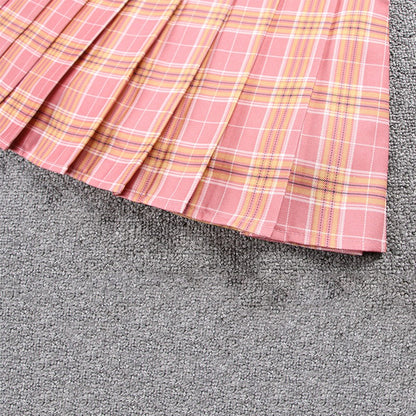Women Summer Preppy Style Plaid Pleated Skirt School Uniform Anti Glare JK Skirt Harajuku Zipper Culotte High Waist A-line Skirt