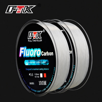 Linha de pesca FTK 100m 4.13-34.32LB Fluorcarbono Linha de Pesca de Iscas de Fibra de Carbono Leader Linha de Pesca com Mosca Linha Super Macia Pesca