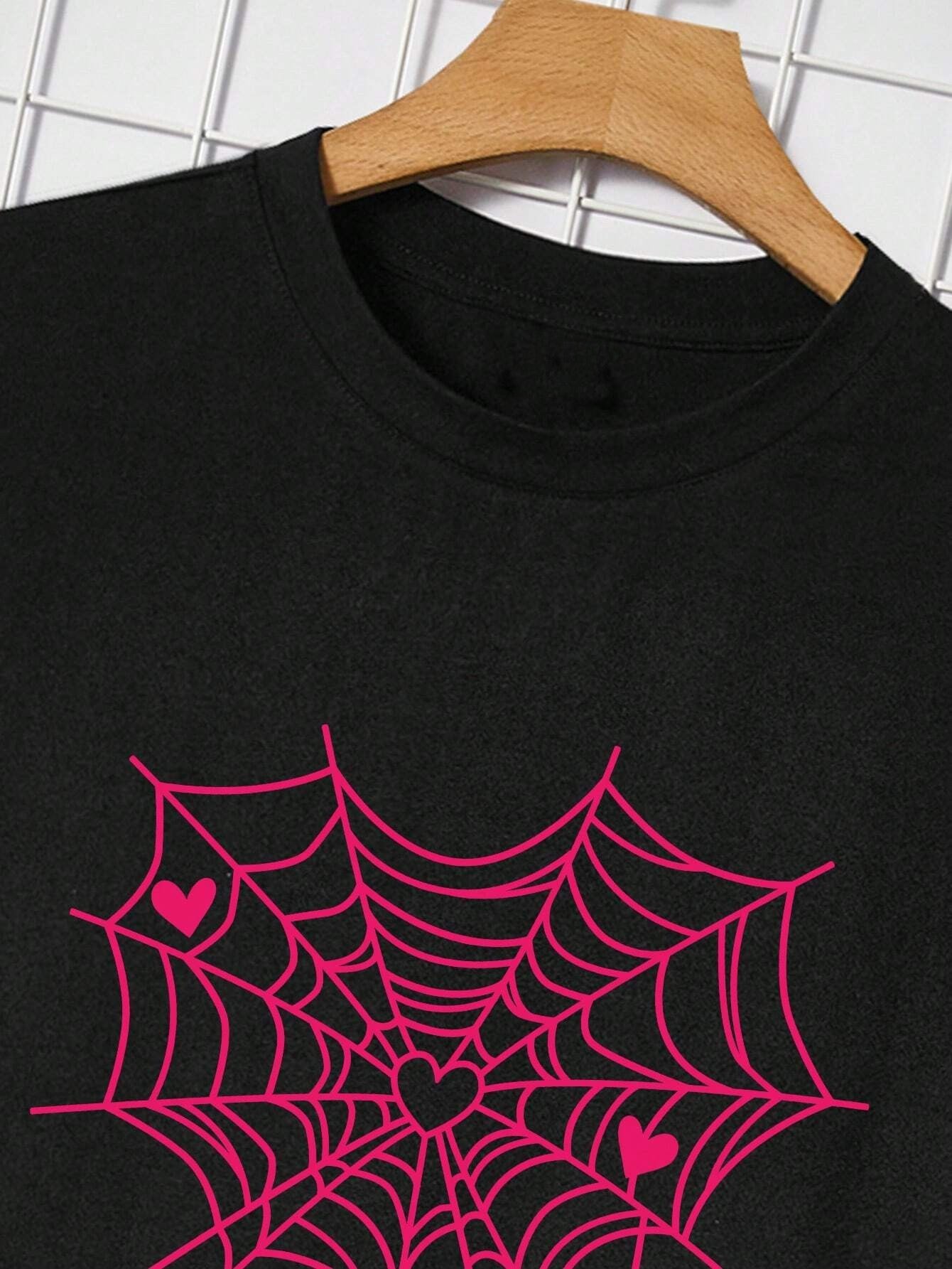 Pink Love Spider Web Funny Graphic Printing Tshirts Men Fashion Cotton T Shirts Summer Breathable Clothes Oversize Street Tee