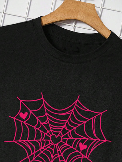 Pink Love Spider Web Funny Graphic Printing Tshirts Men Fashion Cotton T Shirts Summer Breathable Clothes Oversize Street Tee