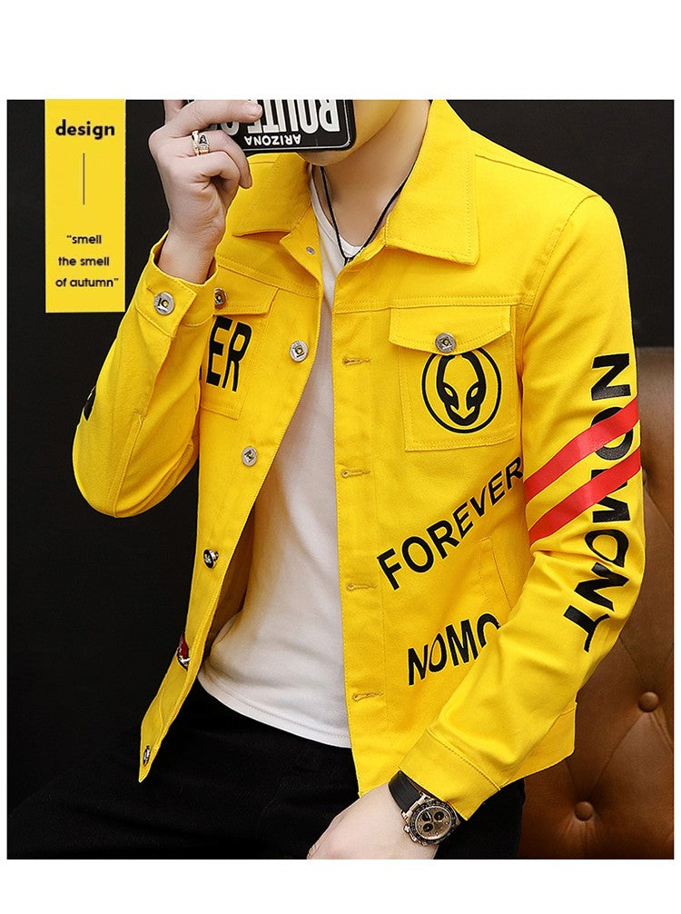 spring autumn New Men's Casual Cotton Denim Jacket Classic Style Fashion Slim Washed Retro Letter printing Jean Casual Coats
