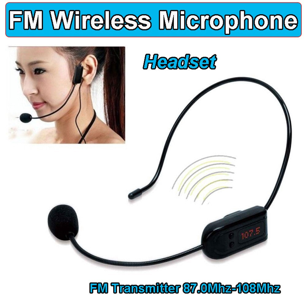 Microfone de lapela sem fio FM Megafone 87 MHz-108MHz Microfone de cabeça com display de tubo digital para fala, ensino, guia turístico e instrutor