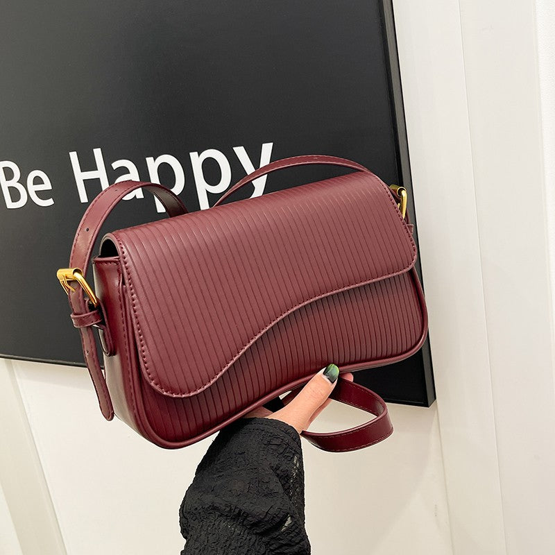 Solid Color Striped Flannel Women Crossbody Bag Quiet Luxury Designer Bag Fashionable Elegant PU Leather Shoulder Bags for Women