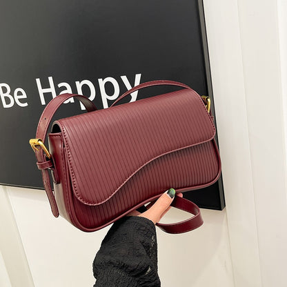 Solid Color Striped Flannel Women Crossbody Bag Quiet Luxury Designer Bag Fashionable Elegant PU Leather Shoulder Bags for Women