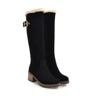 Women's Winter Warm Long Boots 2022 New Fashion Flock Knee-High Boots Exquisit College Style Plush Thick Soled Zip Female Shoes