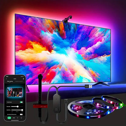 Smart TV LED Backlight with Camera for 55-75 inch Screens RGBIC LED Strip Lights Sync to Screen& Music Gaming Room Decor Light