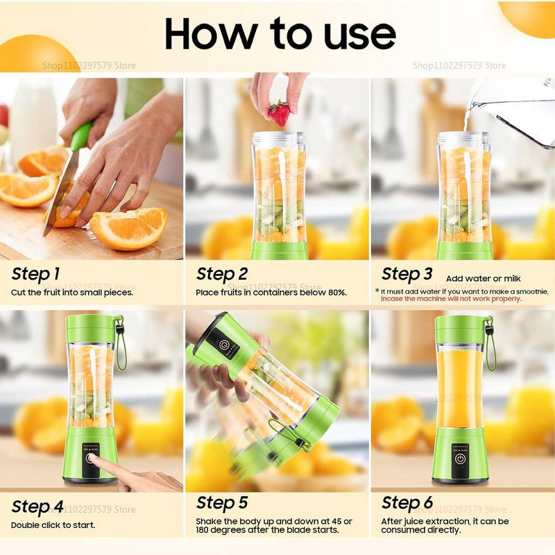 380ml Espremedor Elétrico Portátil Liquidificador de Smoothie USB Recarregável Processador de Alimentos Mini Misturador de Frutas para Viagem Cozinha Treino