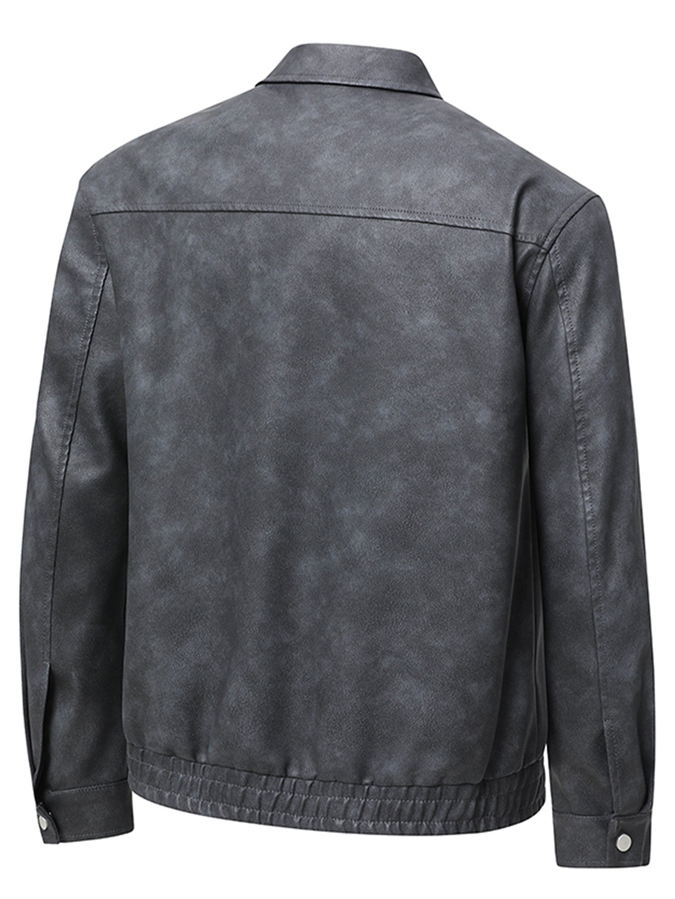 Plus Size Men's Casual Loose Fit Turndown Collar Motorcycle PU Leather Jacket, Suitable For Autumn, Zipper Front