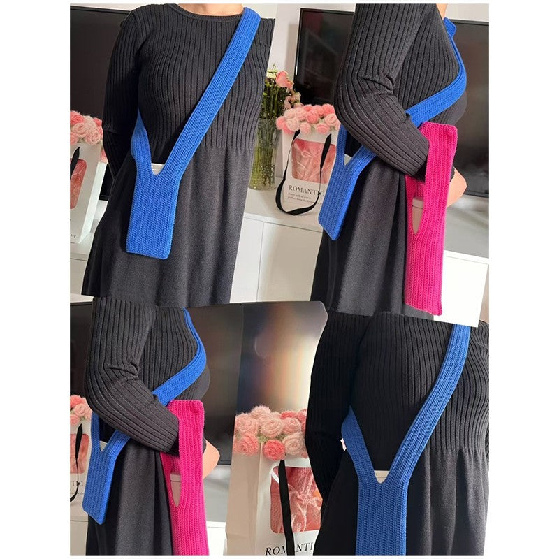 Knitted Phone Bag Scarf Style Unisex Crossbody Shoulder Phone Pouch Colorful Portable Slim Pocket Casual Phone Storage Accessory