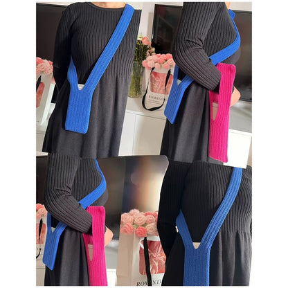 Knitted Phone Bag Scarf Style Unisex Crossbody Shoulder Phone Pouch Colorful Portable Slim Pocket Casual Phone Storage Accessory