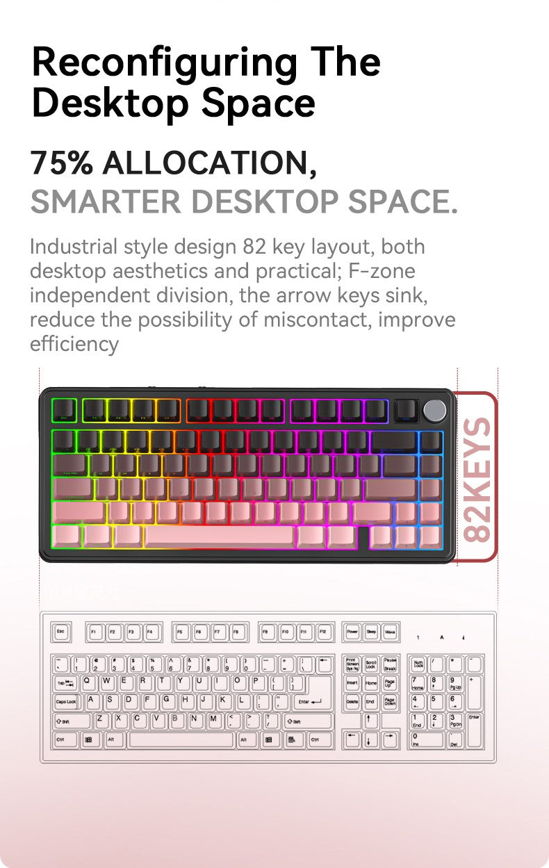 Teclado Mecânico Attack Shark X85 Bluetooth, RGB, Tri-modo 2.4G, Botões de metal, Hot-swap de todas as teclas, compatível com Win&Mac