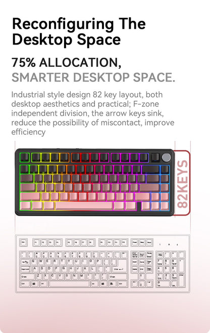 Teclado Mecânico Attack Shark X85 Bluetooth, RGB, Tri-modo 2.4G, Botões de metal, Hot-swap de todas as teclas, compatível com Win&Mac