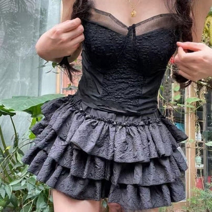 Korean Chic Y2K Sweet Girl's White Princess Mini Skirt Ballet-style Tiered Skirt Elastic High Waist Cake Skirt Shorts All-match