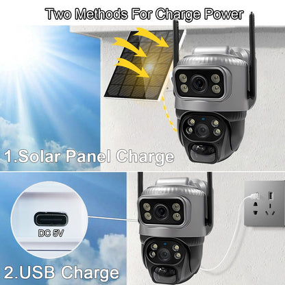 Câmera V380 Lente Dupla 4G Solar PIR Detecção Humana Visão Noturna À Prova D'Água Segurança Vídeo IP Câmera 8MP 4K Bateria Monitor CFTV