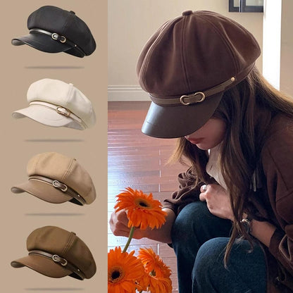 Retro British Style Beret for Women, Versatile Octagonal Newsboy Cap for Big Head Circumference Spring Autumn Hat