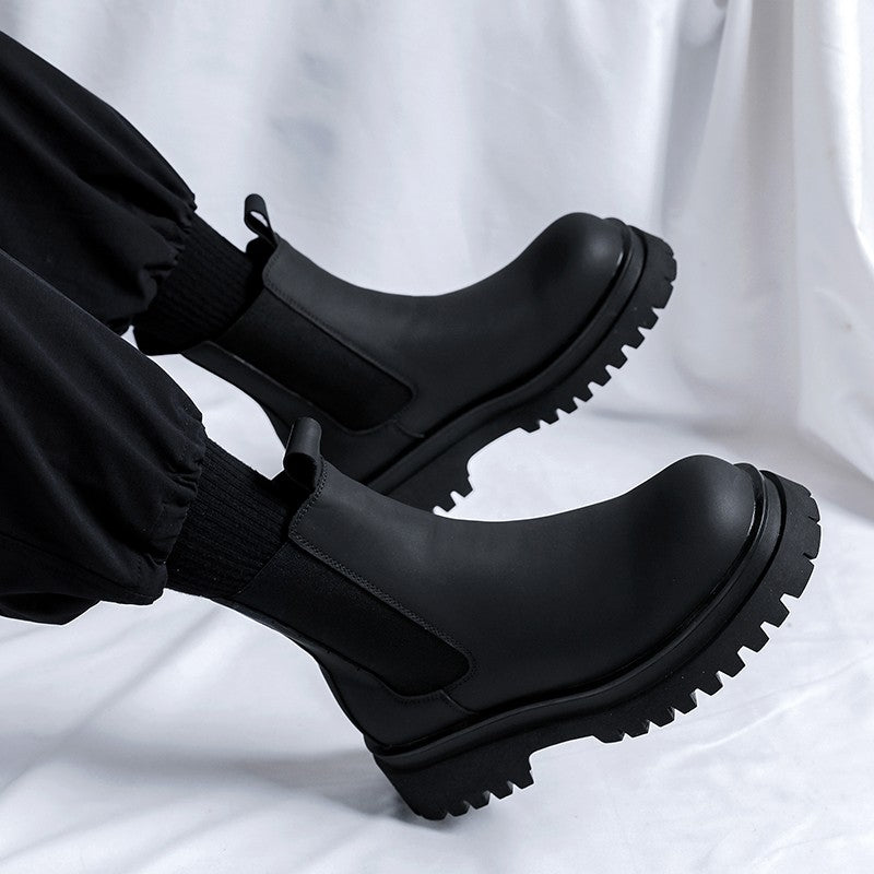 2023 Platform Black High Top Boots WMen High Heel Genuine Leather Ankle Chelsea Boots Men Punk Shoe Thick Bottom Botas De Mujer