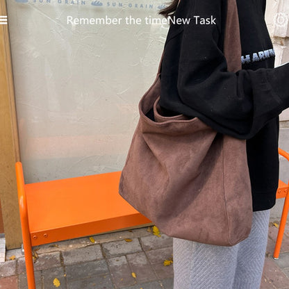 Retro Suede Frosted Tote Bag Winter Simple Design Versatile Work Commuting Shoulder Bag Women's Large Capactiy Handbags