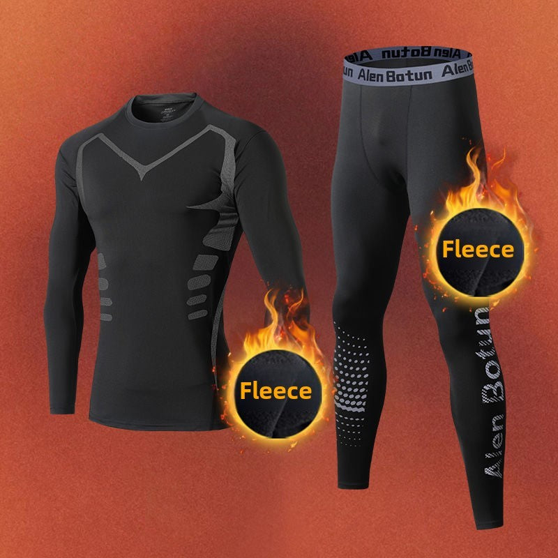 Men's Clothing Winter Warm Undershirts Plush Thermal Underwear Set Elastic Compression Tights Fitness Men's Track Suit Set