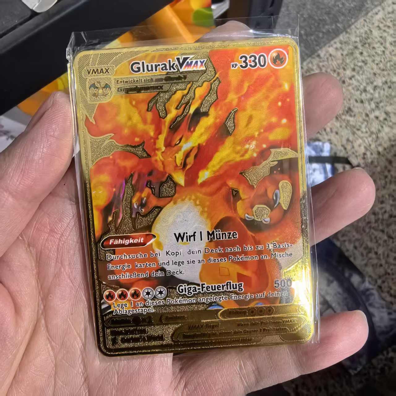 Pokémon Metal Cards em alemão Terastal Pikachu Arceus Charizard DIY Trading Flash Card Anime Cartoon Gift
