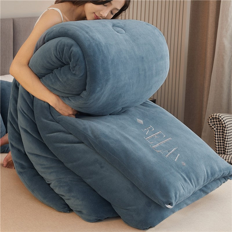 Double Sided Milk Velvet Winter Comforter Thickened Warm Double Layer Flannel King Size Quilts for Bed Solid Soft Plush Duvets